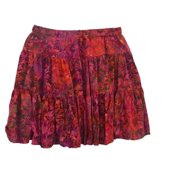 Duo Designs Batik Skirt M Elastic Waist Red Pink Purple Above The Knee - Picture 1 of 6